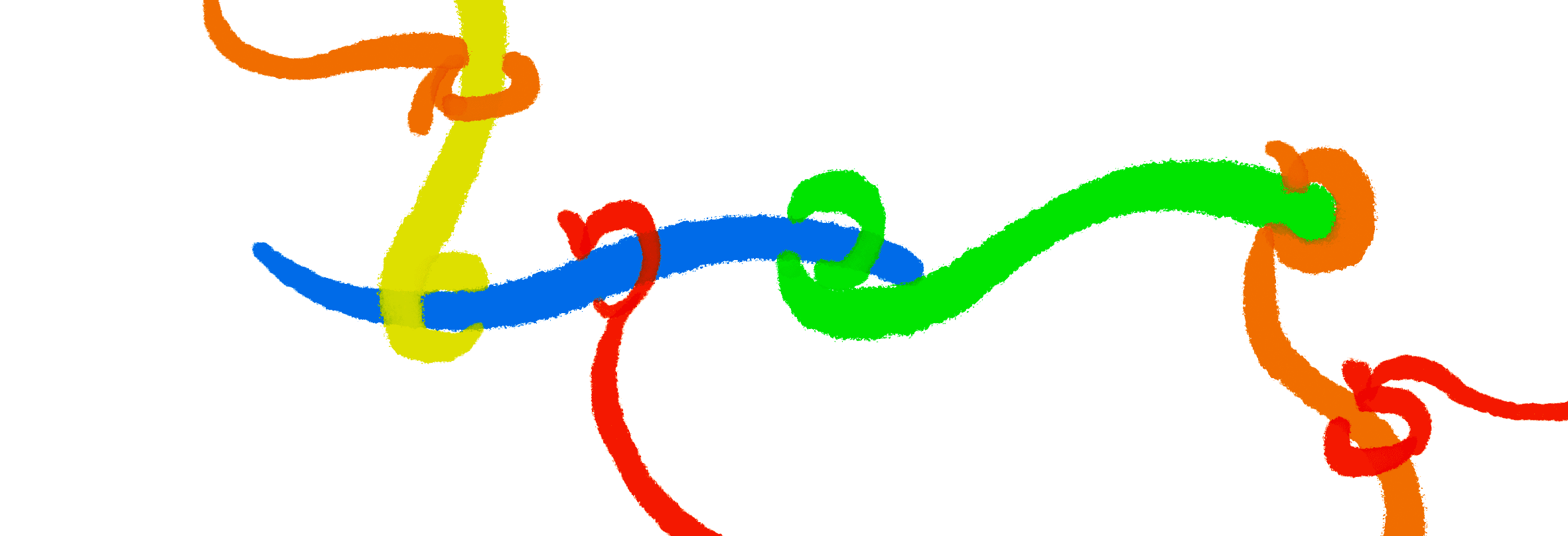 Many threads of different colours linked into a chain